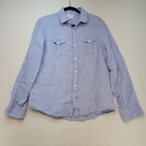 Baird McNutt Murano Button Down Mens L Blue Slim Fit 100% Linen Long Sleeve